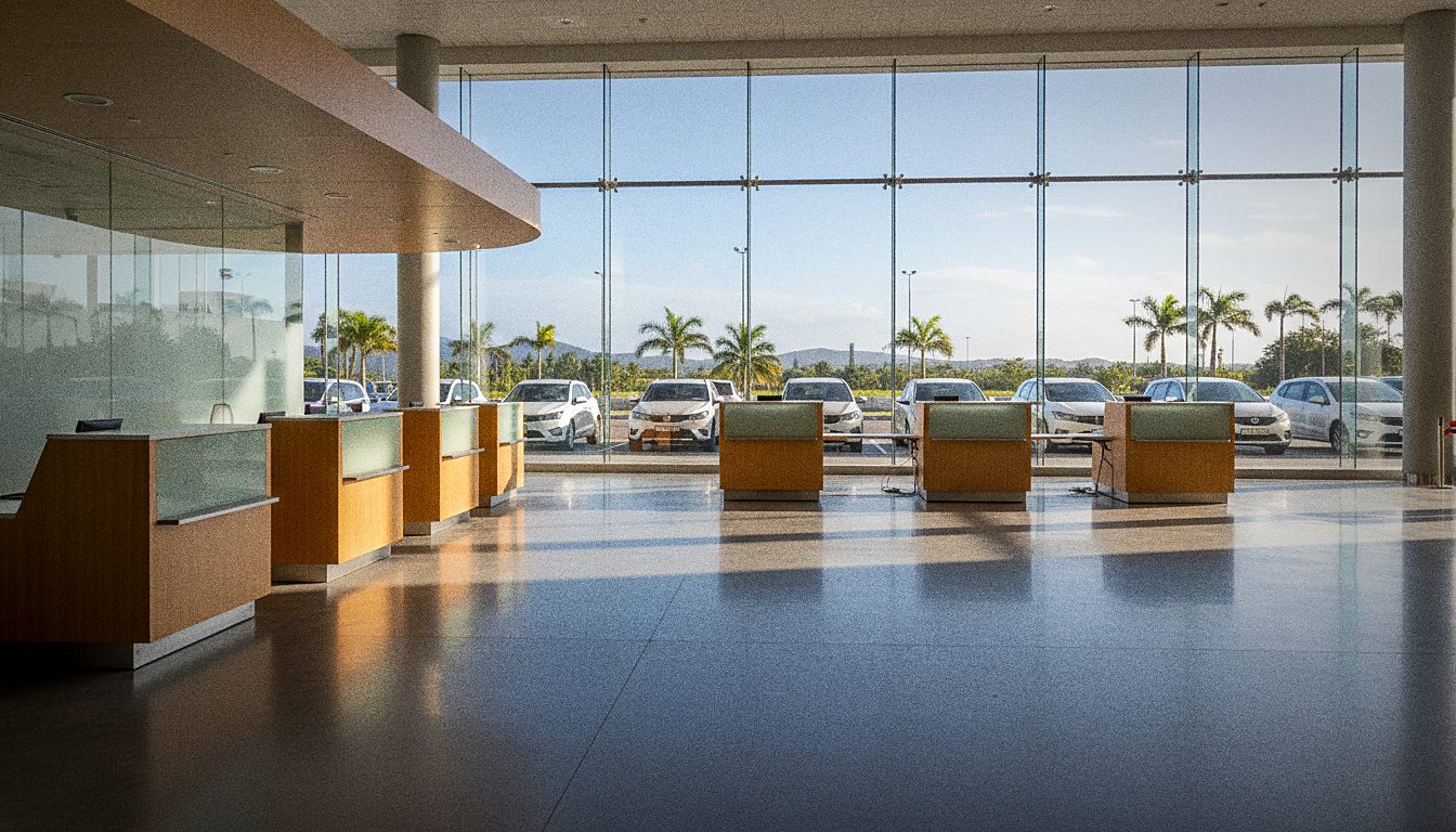 Comptoir Pingouin Car Rental au niveau 0 de l'aéroport SSR à Maurice