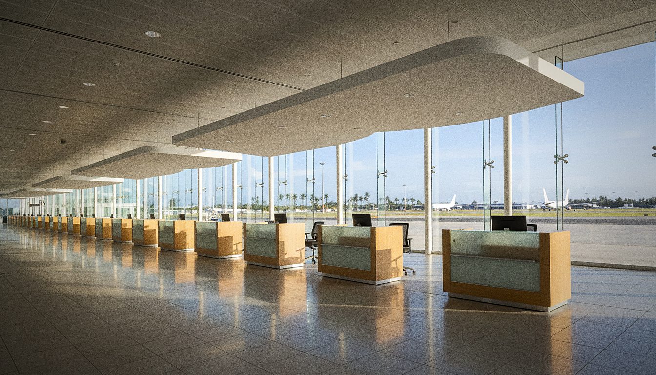 Comptoir de plusieurs agences de location de voitures à l'aéroport international de Maurice